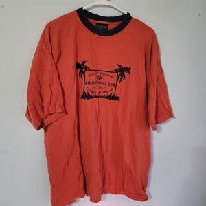 Classic Carbon tee. Size Large Crew Neck Orange Navy Palm Trees Surf Shirt Mens.